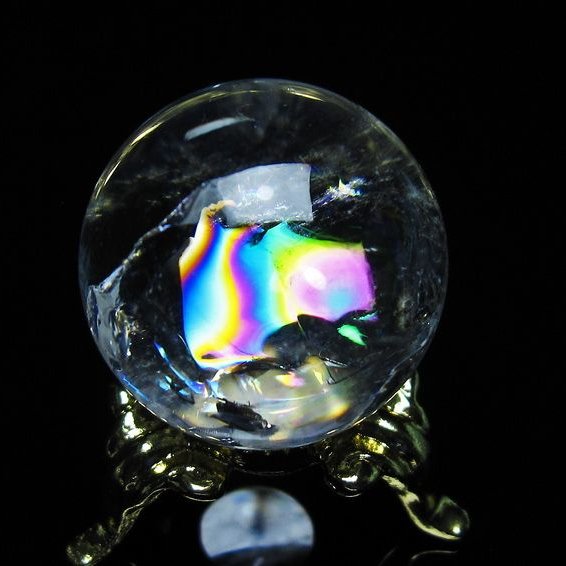 アイリスクォーツ 水晶 丸玉 虹入り 25mm スフィア 置物 水晶玉 一点物 141-7018