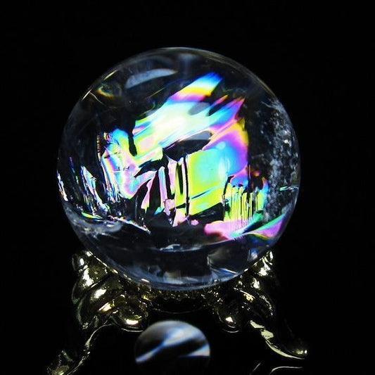 アイリスクォーツ 水晶 丸玉 虹入り 25mm スフィア 置物 水晶玉 一点物 141-7043