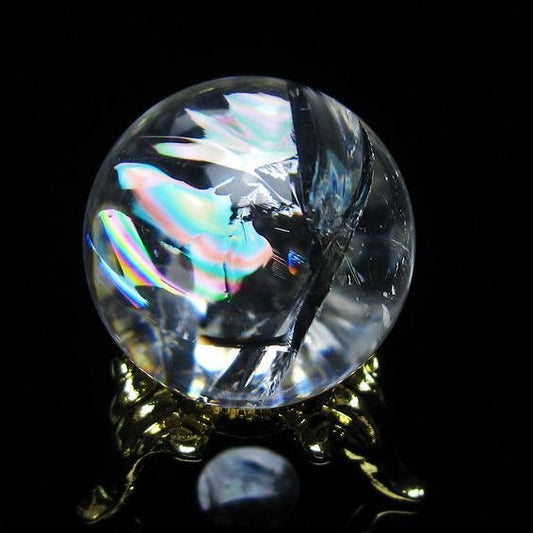 アイリスクォーツ 水晶 丸玉 虹入り 26mm スフィア 置物 水晶玉 一点物 141-7052