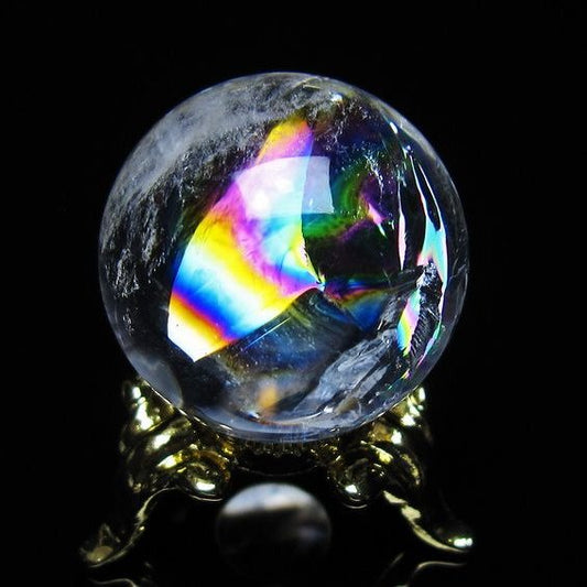 アイリスクォーツ 水晶 丸玉 虹入り 26mm スフィア 置物 水晶玉 一点物 141-7053