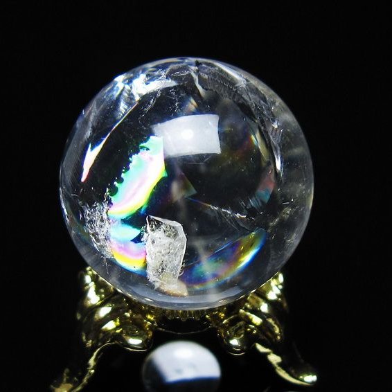 アイリスクォーツ 水晶 丸玉 虹入り 26mm スフィア 置物 水晶玉 一点物 141-7054