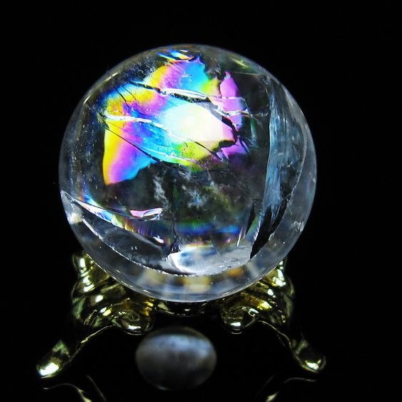 アイリスクォーツ 水晶 丸玉 虹入り 26mm スフィア 置物 水晶玉 一点物 141-7056