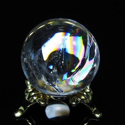 アイリスクォーツ 水晶 丸玉 虹入り 26mm スフィア 置物 水晶玉 一点物 141-7057