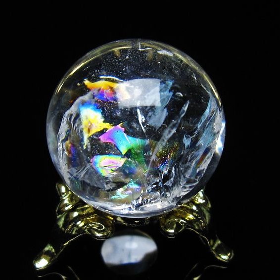 アイリスクォーツ 水晶 丸玉 虹入り 26mm スフィア 置物 水晶玉 一点物 141-7058