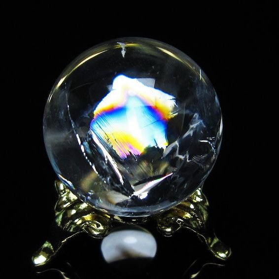 アイリスクォーツ 水晶 丸玉 虹入り 26mm スフィア 置物 水晶玉 一点物 141-7059