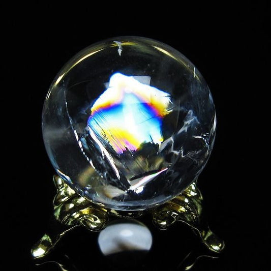 アイリスクォーツ 水晶 丸玉 虹入り 26mm スフィア 置物 水晶玉 一点物 141-7059