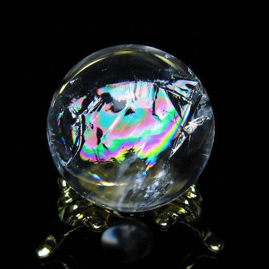 アイリスクォーツ 水晶 丸玉 虹入り 26mm スフィア 置物 水晶玉 一点物 141-7060