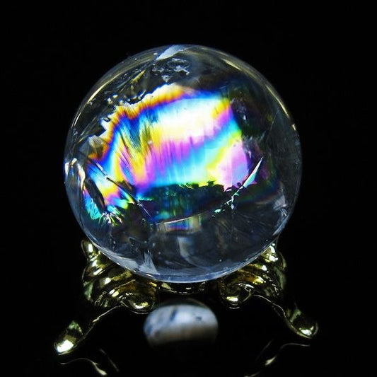 アイリスクォーツ 水晶 丸玉 虹入り 26mm スフィア 置物 水晶玉 一点物 141-7064