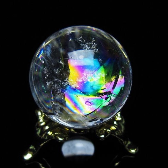 アイリスクォーツ 水晶 丸玉 虹入り 26mm スフィア 置物 水晶玉 一点物 141-7066