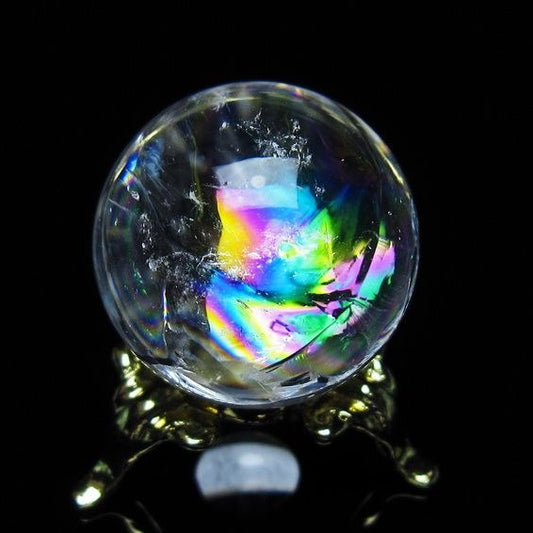 アイリスクォーツ 水晶 丸玉 虹入り 26mm スフィア 置物 水晶玉 一点物 141-7066