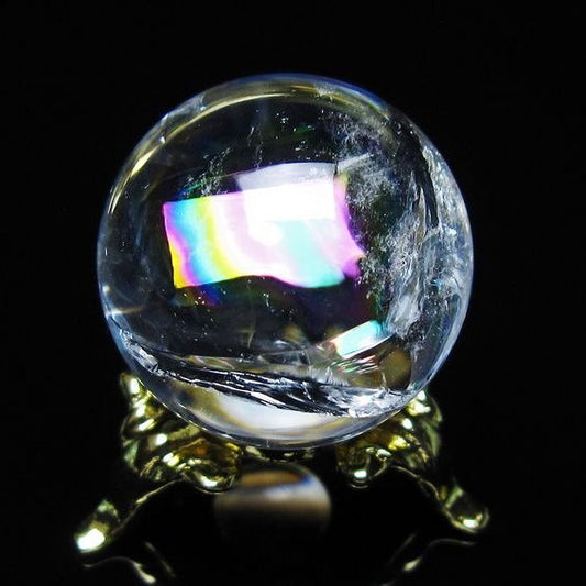 アイリスクォーツ 水晶 丸玉 虹入り 26mm スフィア 置物 水晶玉 一点物 141-7069