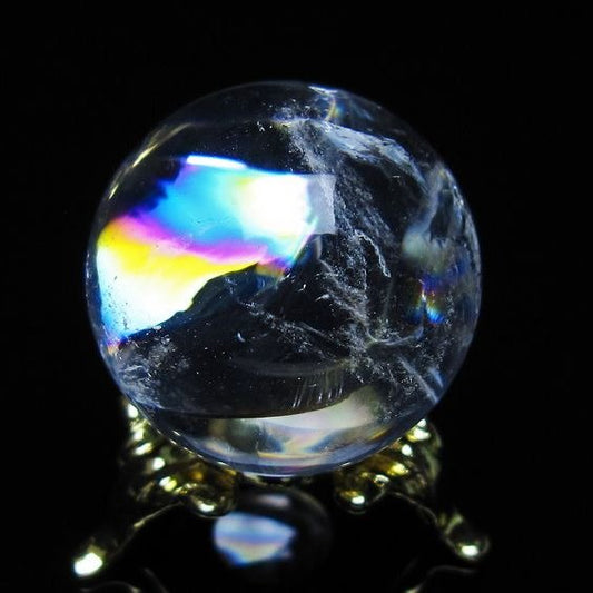 アイリスクォーツ 水晶 丸玉 虹入り 27mm スフィア 置物 水晶玉 一点物 141-7086