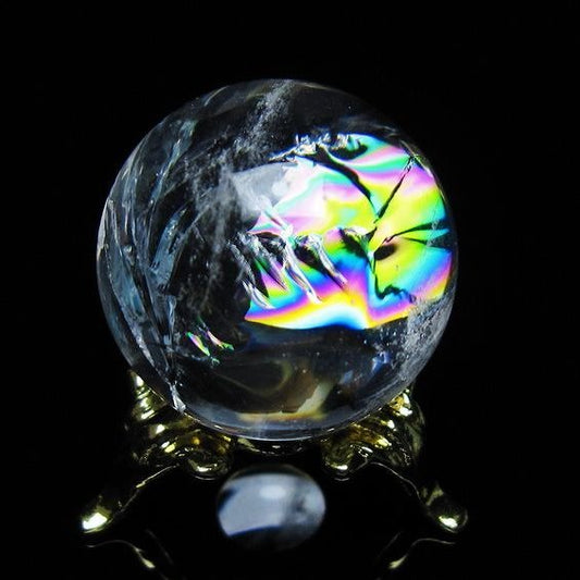 アイリスクォーツ 水晶 丸玉 虹入り 27mm スフィア 置物 水晶玉 一点物 141-7087