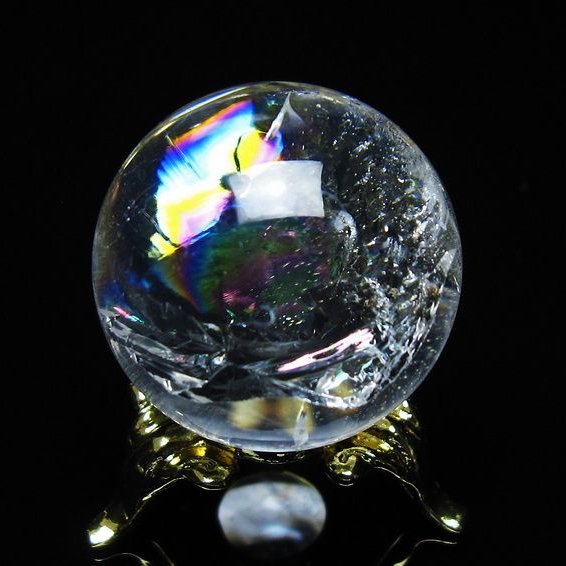 アイリスクォーツ 水晶 丸玉 虹入り 28mm スフィア 置物 水晶玉 一点物 141-7104
