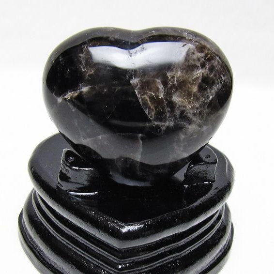 モリオン 置物 ハート 黒水晶 一点物 台座付属 145-2087
