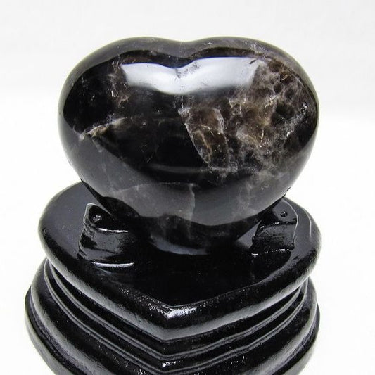 モリオン 置物 ハート 黒水晶 一点物 台座付属 145-2087