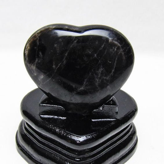 モリオン 置物 ハート 黒水晶 一点物 台座付属 145-2088