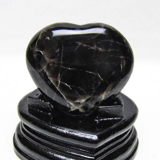 モリオン 置物 ハート 黒水晶 一点物 台座付属 145-2089