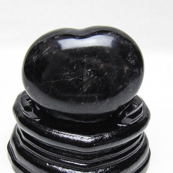モリオン 置物 ハート 黒水晶 一点物 台座付属 145-2091