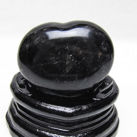 モリオン 置物 ハート 黒水晶 一点物 台座付属 145-2091