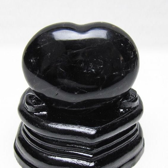 モリオン 置物 ハート 黒水晶 一点物 台座付属 145-2092