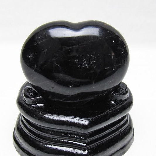 モリオン 置物 ハート 黒水晶 一点物 台座付属 145-2092