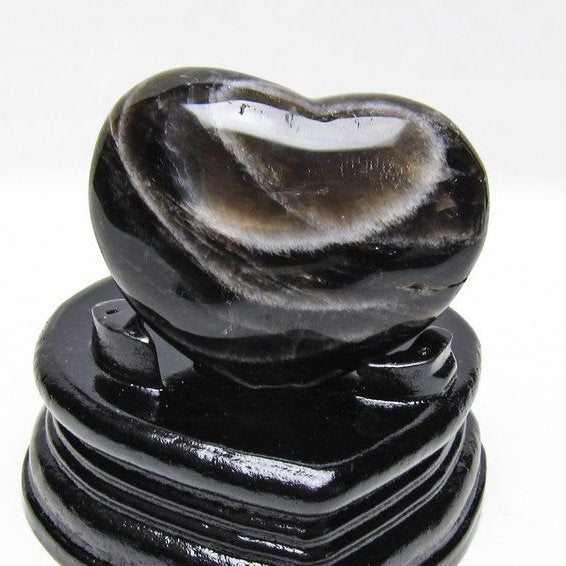 モリオン 置物 ハート 黒水晶 一点物 台座付属 145-2093