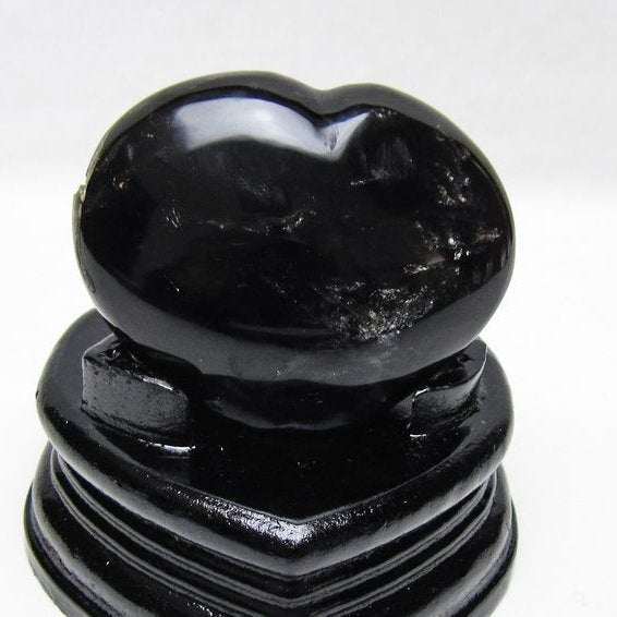 モリオン 置物 ハート 黒水晶 一点物 台座付属 145-2095