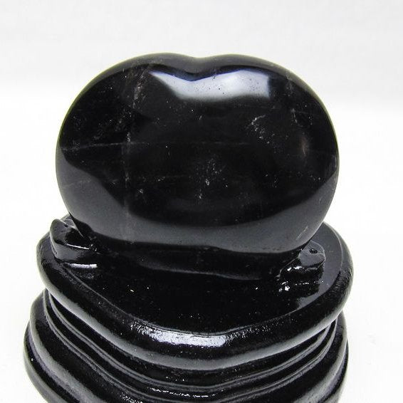モリオン 置物 ハート 黒水晶 一点物 台座付属 145-2096