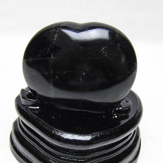 モリオン 置物 ハート 黒水晶 一点物 台座付属 145-2096