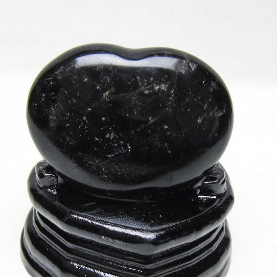 モリオン 置物 ハート 黒水晶 一点物 台座付属 145-2098