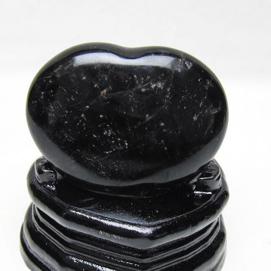 モリオン 置物 ハート 黒水晶 一点物 台座付属 145-2098
