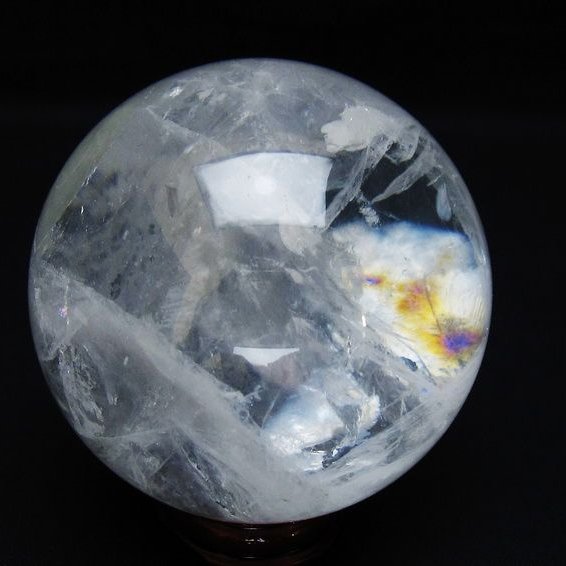 水晶 丸玉 虹入り 74mm スフィア 置物 水晶玉 一点物 151-8716