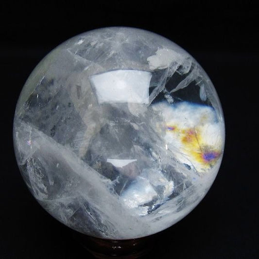 水晶 丸玉 虹入り 74mm スフィア 置物 水晶玉 一点物 151-8716