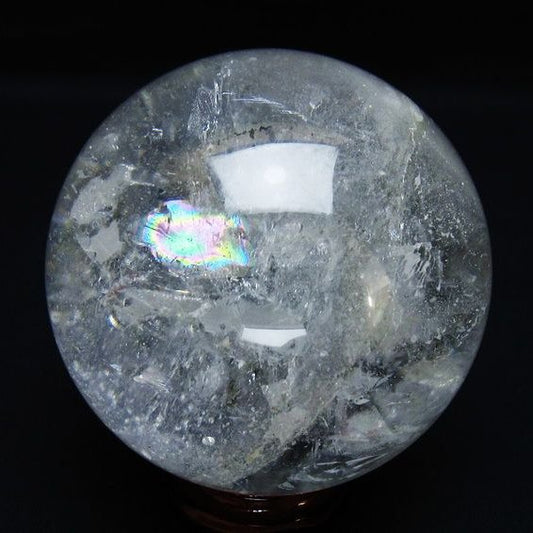 水晶 丸玉 虹入り 73mm スフィア 置物 水晶玉 一点物 151-8718