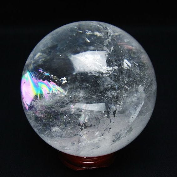 水晶 丸玉 虹入り 69mm スフィア 置物 水晶玉 一点物 151-8754