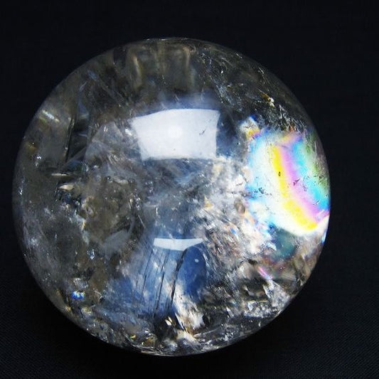 水晶 丸玉 虹入り 64mm スフィア 置物 水晶玉 一点物 151-8806