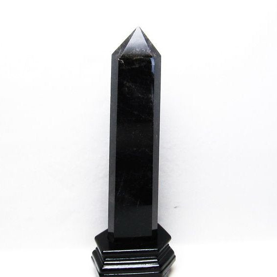 1.3Kg モリオン 六角柱 黒水晶 台座付属 一点物 152-2847