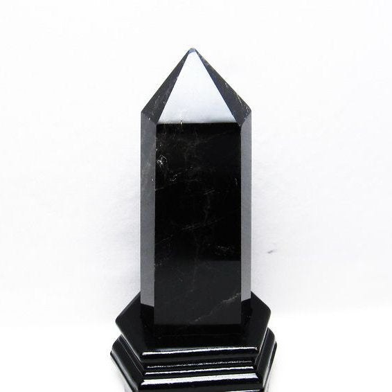 1.1Kg モリオン 六角柱 黒水晶 台座付属 一点物 152-2863