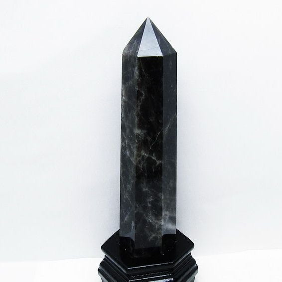 1.2Kg モリオン 黒水晶 六角柱 台座付属 一点物 152-3998