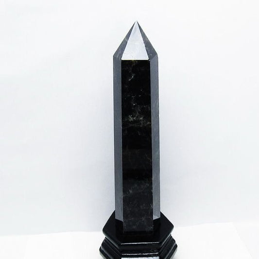 1.4Kg モリオン 黒水晶 六角柱 台座付属 一点物 152-4003