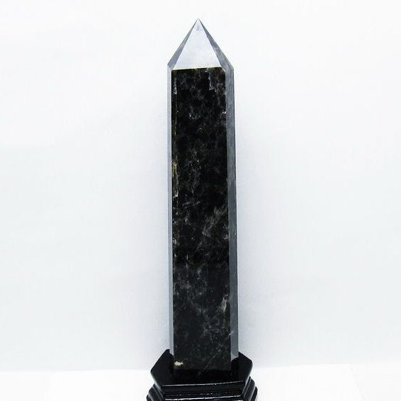 1.5Kg モリオン 黒水晶 六角柱 台座付属 一点物 152-4008