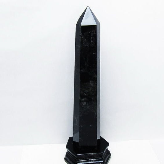 1.4Kg モリオン 黒水晶 六角柱 台座付属 一点物 152-4009