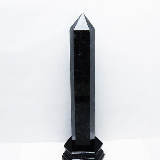 1.2Kg モリオン 黒水晶 六角柱 台座付属 一点物 152-4011