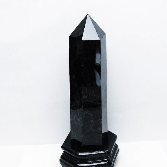 1.8Kg モリオン 黒水晶 六角柱 台座付属 一点物 152-4015