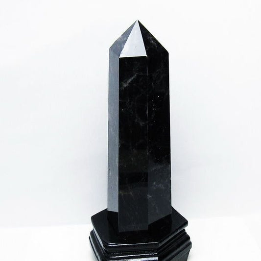 1.9Kg モリオン 黒水晶 六角柱 台座付属 一点物 152-4016