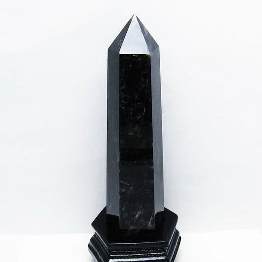 1.4Kg モリオン 黒水晶 六角柱 台座付属 一点物 152-4017