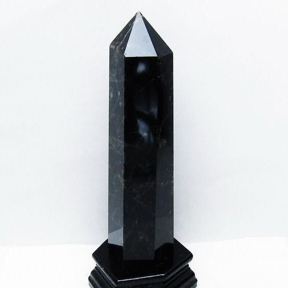 1.1Kg モリオン 黒水晶 六角柱 台座付属 一点物 152-4018