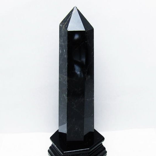 1.1Kg モリオン 黒水晶 六角柱 台座付属 一点物 152-4018