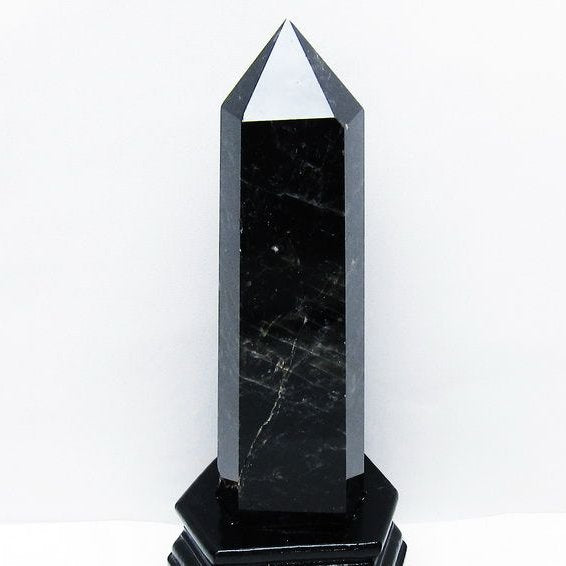 1.1Kg モリオン 黒水晶 六角柱 台座付属 一点物 152-4019